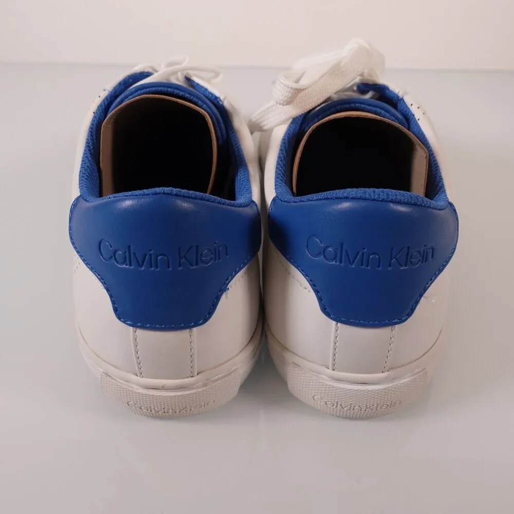 Calvin Klein Womens Cashe Lace Up Sneakers White and Blue Size 10M Brand New